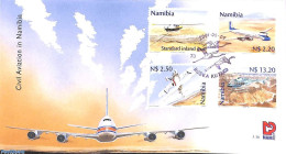 Delcampe - Namibia 2001 Civil Aviation 4v, First Day Cover, Transport - Helicopters - Aircraft & Aviation - Hélicoptères