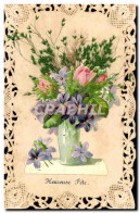 Delcampe - CPA Fantaisie Brodee Fleurs - Bestickt