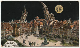 Delcampe - STRASSBURG ( STRASBOURG ) : JOLIE CPA ILLUSTREE ECRITE EN 1911 - CLAIR DE LUNE - MAISONS ET EGLISES DEFORMEES - 2 SCANS - Strasbourg