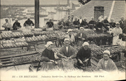 Delcampe - CPA Folklore Bretagne Industrie Sardiniere Bretonne Le Sechage Des Sardines - Fischerei