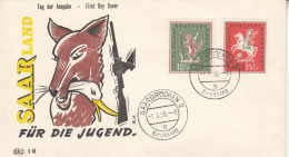 Delcampe - Saarland 1958 FDC Jugend: Volkslieder MiNr. 433/434 - Unterscheidungsbuchstabe "g" - FDC