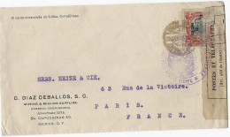 Delcampe - Mexique C Diaz Ceballos Mexico YT N°275 Surchargé Gobienro ? CAD 25 ENE 1918 Pour Paris Censure France Dieppe - Mexiko
