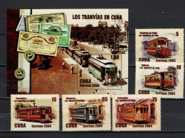 Delcampe - Cuba 2004 Michel 4592-4596, Bl. 187 Historical Tramways Set Of 5 + S/s MNH - Tramways