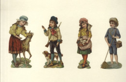Delcampe - 4 Oblaten Kinder Mit Reh, Hund, Katze, Je Ca. 12 X 5,5 Cm - Non Classés