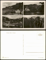 Delcampe - Ansichtskarte Rathen 4 Bild Dampfer Felsen Gaststätte 1953 - Rathen