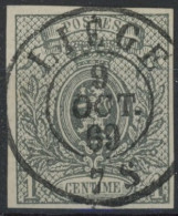 Delcampe - [O SUP] N° 22, 1c Gris Avec Belles Marges - Obl Concours DC 'Liège'. LUXE - Cote: 180€ - 1866-1867 Piccolo Leone