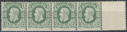 Delcampe - [** SUP] N° 30B, 15c Vert-gris En Bande De 4, Bdf - Fraîcheur Postale - Cote: 600€ - 1869-1883 Leopoldo II