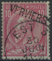 Delcampe - [O SUP] N° 46, Tb Obl Ambulant SC 'Est 3' + Griffe 'VERVIERS' - 1884-1891 Leopoldo II