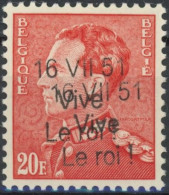 Delcampe - [** SUP] N° 848B-cu, Surcharge Privée Doublée '16 VII 51 - Vive Le Roi' - Fraîcheur Postale - 1936-1951 Poortman