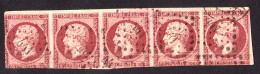 Delcampe - Bande De 5 Napoléon III N° 17A Carmin - Oblitéré PC 441 Bordeaux + Amorce CàD - 1853-1860 Napoléon III.