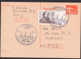 Delcampe - 150 Jahre Eisenbahn Leipzig-Dresden, GA Mit 15 Pf Friedrich List (3238) SSt. Leipzig 2.6.89 - Cartas & Documentos