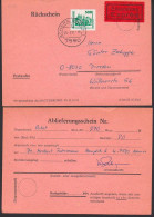Delcampe - Achern Baden Frankierter Rückschein Für Eilsendung, 500 Pf. Schweriner Schloss (3352) 23.1.91 Nach VGO - Cartas & Documentos