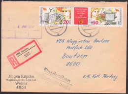Delcampe - FDGB-Kongress R-Brief Mit Zdr., Portogenau Abs. Wählitz, R-Zettel Von Deuben, Gest. In Weissensee 3.6.87 - Cartas & Documentos