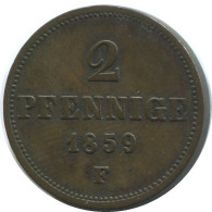 Delcampe - SAXONY 2 PFENNIG 1859 F Stuttgart Mint German States #DE10537 - Other & Unclassified