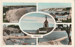 Delcampe - BE 8 -(22) ERQUY - CARTE COULEURS MULTIVUES  : PLAGE DE CAROUAI - LE QUAI - LE PORT - VUE GENERALE  -  2 SCANS - Erquy