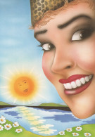 Delcampe - Finland Whimsical Art Woman Sun Lake Daisies Greetings Toivakka #SDS165 - Werbepostkarten