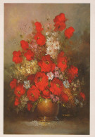 Delcampe - Finland Still Life Oil Painting Red Poppies And White Flowers Unposted #SDS133 - Blumen