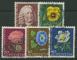 Delcampe - Schweiz 1958 Pro Juventute Mediziner Albrecht V. Haller Blumen 663/67 Gestempelt - Gebraucht