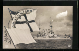 Delcampe - AK Kriegsschiff S.M.S. Schlesien Mit Reichskriegsflagge - Warships