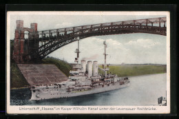 Delcampe - AK Linienschiff Elsass Im Kaiser Wilhelm Kanal Unter Der Levensauer Hochbrücke - Warships