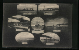 Delcampe - AK S.M.S. Stralsund, S.M.S. Strassburg, S.M.S. Breslau, S.M.S. Goeben, S.M. U.15, S.M.S. Magdeburg - Warships
