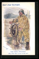 Delcampe - Artist's Pc The Mine Sweeper, Seemann Bei Stürmischer See Am Steuerrad - Warships
