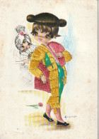 Delcampe - Z++14- CARTE FANTAISIE BRODEE - TORERO - ILLUSTRATEUR GALLARDA - 2 SCANS - Bestickt