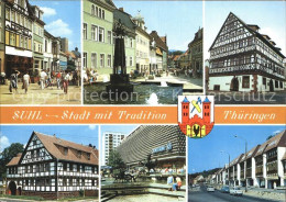 Delcampe - Suhl Thueringer Wald Steinweg Springbrunnen Rathaus Gaststaette Goldener Hirsch - Suhl