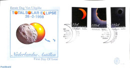Delcampe - Netherlands Antilles 1998 Solar Eclipse 3v, First Day Cover, Science - Astronomy - Astrologie