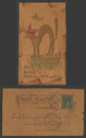Delcampe - Novelty Made From R Leather 1907 Old Postcard Cat Kitten Moon Oh Such A Headache - Katten