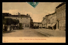 Delcampe - 55 - ETAIN - PLACE DE L'HOTEL DE VILLE ET RUE NATIONALE - CARTE TOILEE ET COLORISEE - EDITEUR LEMESLE - Etain