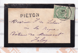 Delcampe - DLL 398 - Griffe Linéaire PIETON Sur Enveloppe De Deuil TP Armoiries LUTTRE 1897 Vers Chateau De Miremont à FELUY - Langstempel