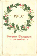 Delcampe - Jahreszahl 1907 - Prägekarte - Neujahr