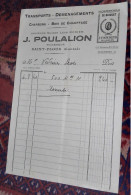 Delcampe - Saint Flour Facture Transport J. Poulalion Bois Charbons..  Année ? - Alimentaire