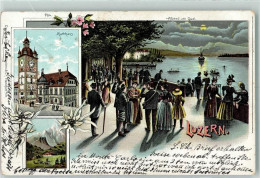 Delcampe - 6000 Luzern Lucerne 1904 Gebrauchsspuren Rathaus Abend Am Quai Lithograp... - 13137360 - Lucerna