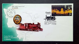 Delcampe - INDIA 2009, FRONTIER MAIL, LOCOMOTIVE, BOMBAY BARODA & CENTRAL RAILWAY, LOGO,  MAP, SPECIAL COVER, VADODARA CITY - Lettres & Documents