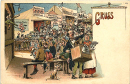 Delcampe - Jahrmarkt - Drehorgel - Litho - Zirkus