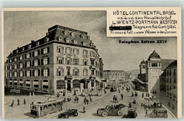 Delcampe - 4000 Basel Bâle 1922 - Hotel Continental Hauptbahnhof Straßenbahn Oldtim... - 13256252 - Basel