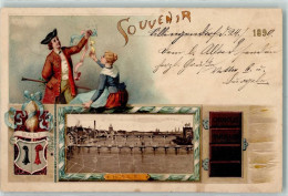 Delcampe - 4000 Basel Bâle 1899 Lithographie Brücken Mann Mit Stock Bänder Frau Wap... - 13223640 - Basel