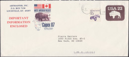 Delcampe - États-Unis USA 1987. Entier Postal Bison D'Amérique (Buffalo), Vachette. Capex'87, Impression Complémentaire, Drapeaux - Vaches