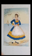 Delcampe - FANTAISIE - Carte Brodée - Femme Bord De Mer Blanc Et Bleu - Folklore - Femme Avec Blason Et Costume Traditionnel  -  CP - Bestickt