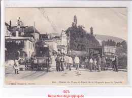 Delcampe - GEX: Station Du Tram Et Départ De La Diligence Pour La Faucille - état - Gex