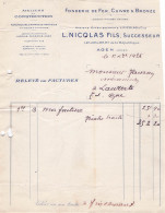 Delcampe - 47 AGEN Fondeur NICOLAS FILS 1925 Fonderie - 1900 – 1949
