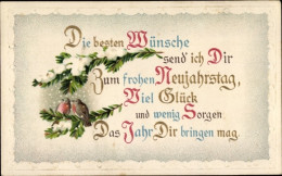 Delcampe - CPA Glückwunsch Neujahr, Zwei Gimpel, Tannenzweige - Año Nuevo