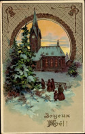 Delcampe - CPA Glückwunsch Weihnachten, Menschen Auf Dem Weg Zur Kirche, Tannenbäume - Altri & Non Classificati