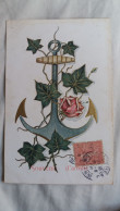 Delcampe - CPA FANTAISIE SOUVENIR D AMITIE ANCRE LIERRE ROSE 1906 - Post & Briefboten