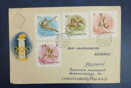 Delcampe - 1956 Magyar Used Cover With Olympic Sports Stamps Vollyball Nhorce Racing Rowing - Volley-Ball