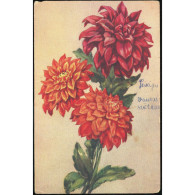 Delcampe - Ernst Plates Publisher (Floral Postcard): Dahlias. Mailed From Saunags To Cīruļi, 1938 - Letland