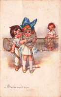 Delcampe - TENNIS -  Illustrateur Signé E . Colombo - Enfants Jouant Au Tennis - 1924 - Colombo, E.