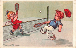 Delcampe - TENNIS -  Illustrateur Signé Castelli  - Enfant Jouant Au Tennis - 1939 - Castelli